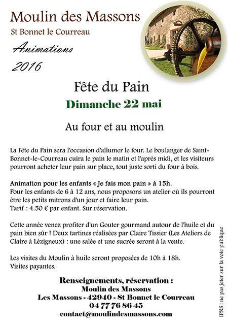 Fête du pain Moulin des Massons 22 mai 2016